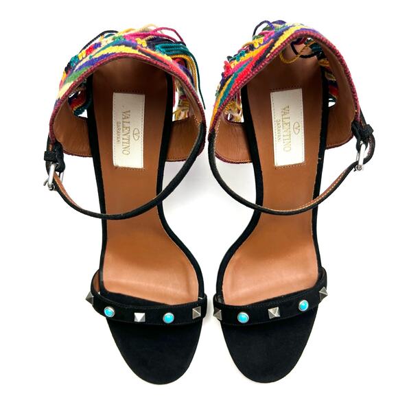 VALENTINO Rockstud Rolling Fringed Suede Ankle Strap Sandals EU 39 US 9 Heels - Picture 7 of 13